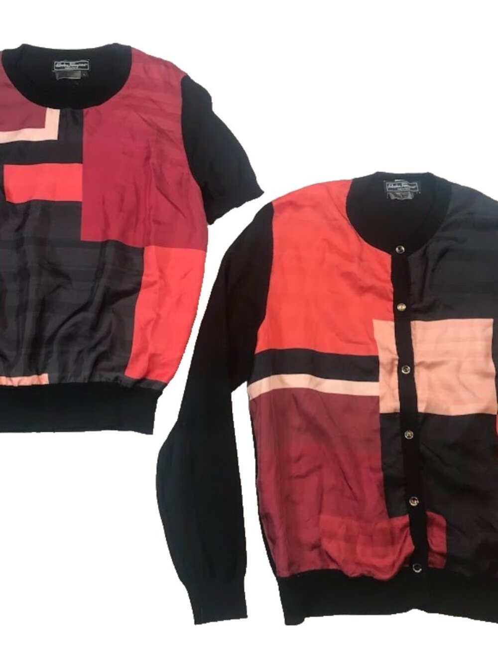 Salvatore Ferragamo 2pc Set Colorblock Blouse Jacket Large